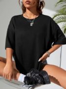 Baskılı Oversize Bisiklet Yaka T-shirt - Siyah resmi